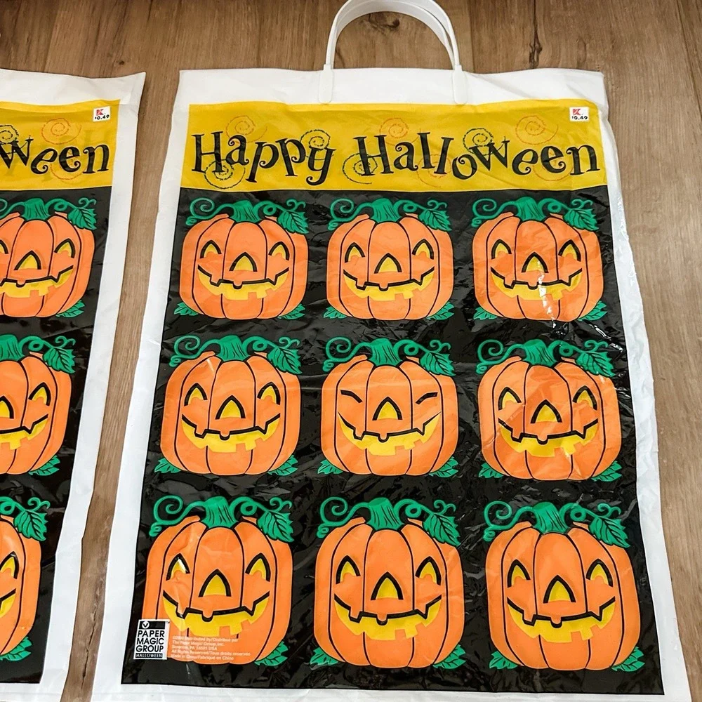 VTG (2) NEW 2005 Kmart Halloween Pumpkin Jack O Lantern Plastic Bags Handle